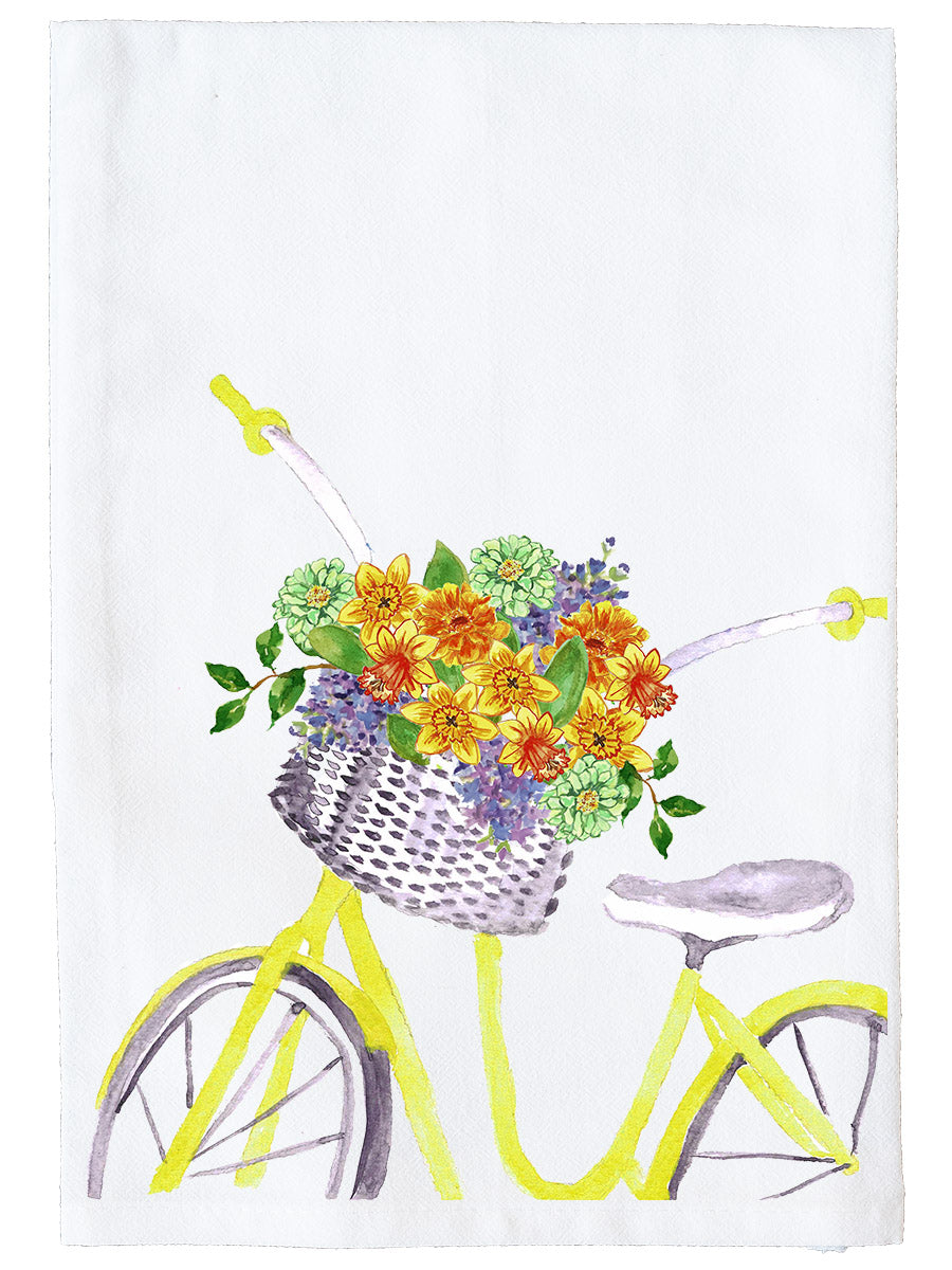 Yellow Bike With Basket Kitchen Towel