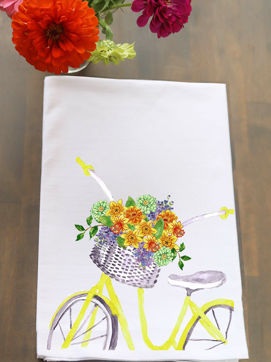 Yellow Bike With Basket Kitchen Towel