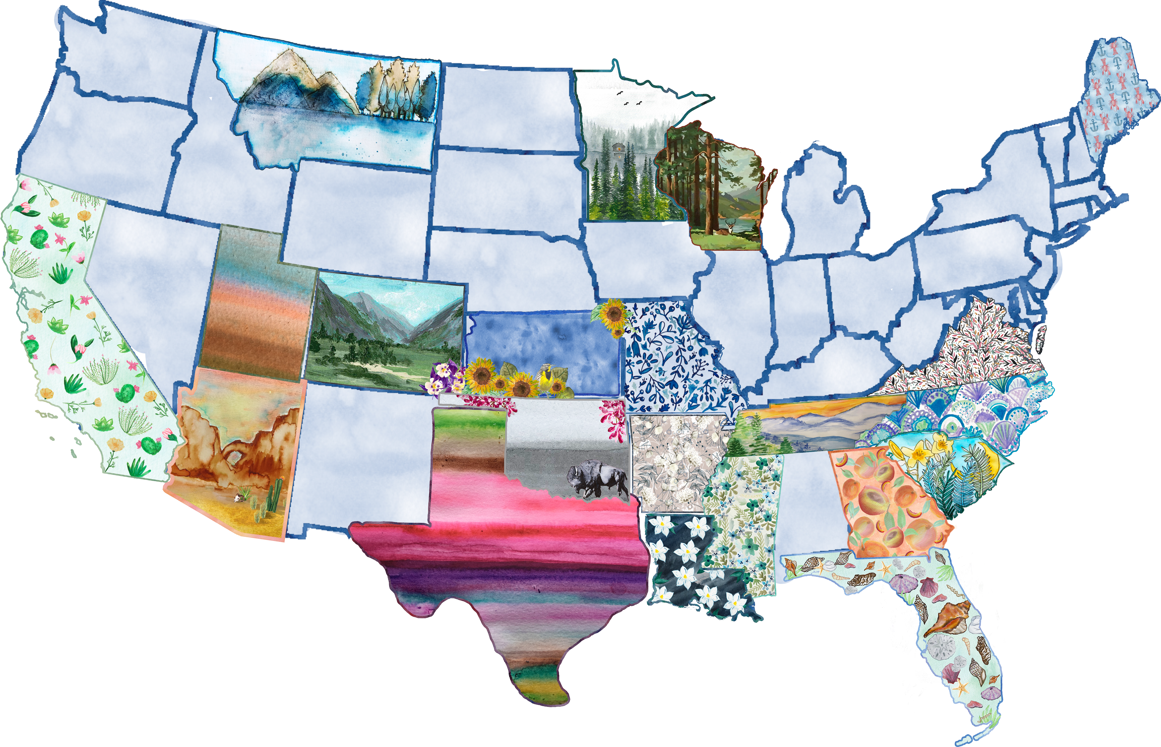 Watercolor State Pillows